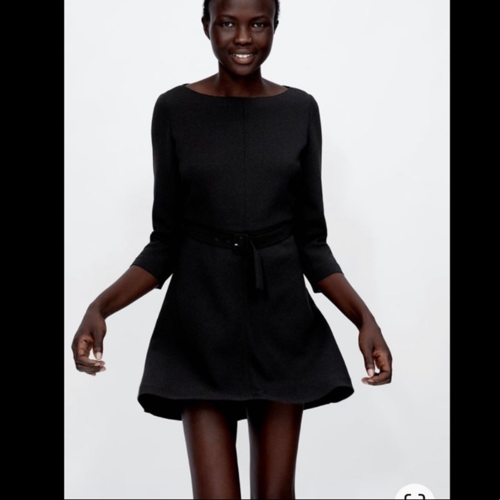 Zara Belted Black Mini Dress Long Sleeve